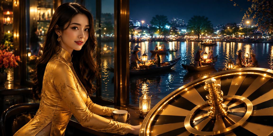 Người phụ nữ áo dài Hà Nội chơi roulette trực tuyến trong không gian hiện đại
