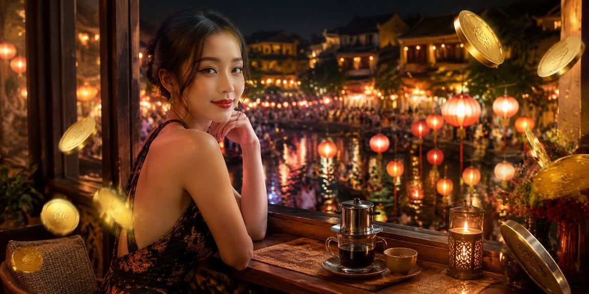 Cảnh cafe buổi tối tại Huế bên điện thoại xem casino trực tuyến