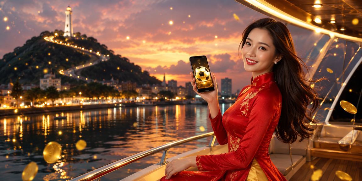 Người dùng Vũng Tàu trong trang phục áo dài xem kèo bóng đá trên điện thoại